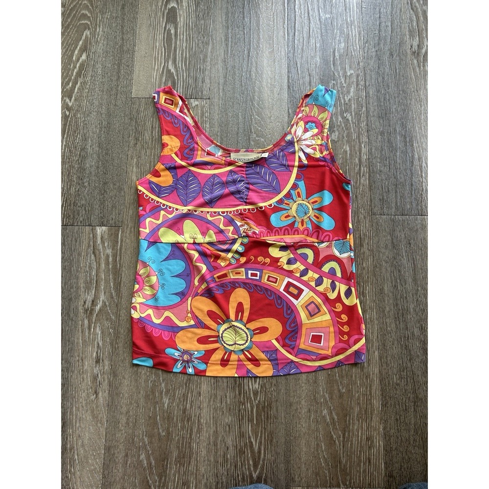 Vintage 90s Y2K Psychedelic Colorful Floral Tank Top Festival Playground Prep
